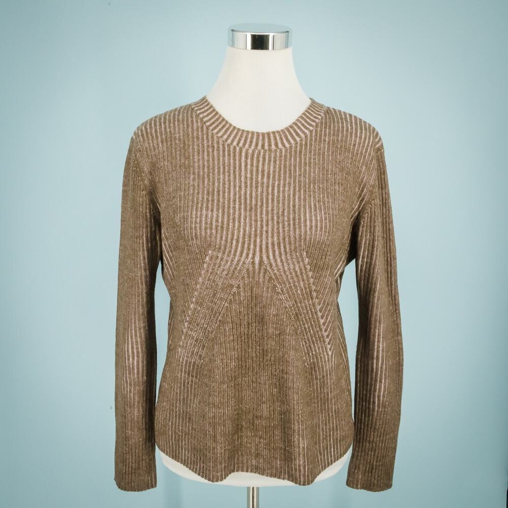 Patagonia Size Large L Brown Pink Ribbed Water Girl Crew Wool Cotton Sweater